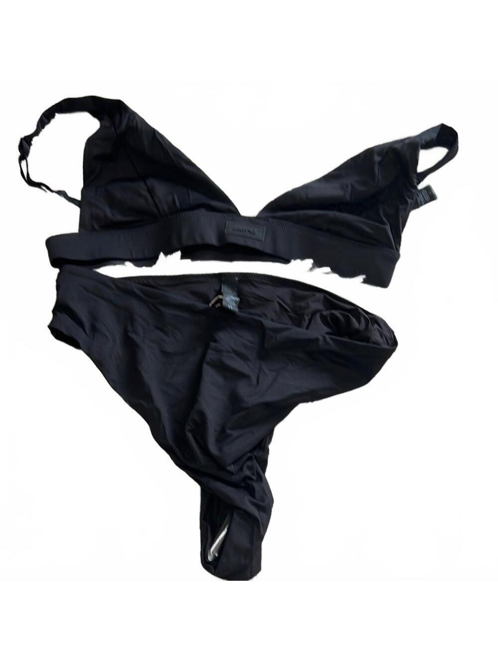 SKIMS SWIM PLUNGE BIKINI TOP AND MID WAIST BOTTOM IN ONYX